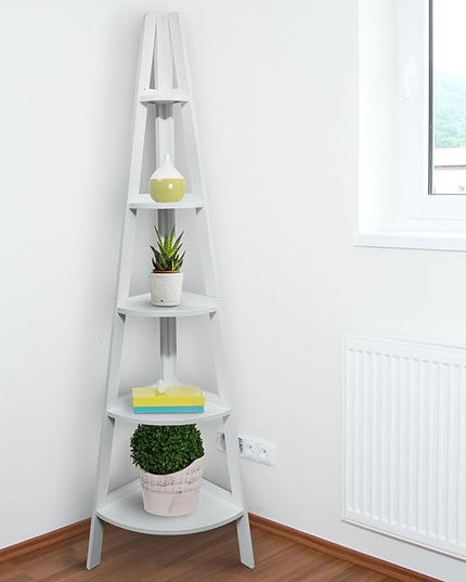 Casual Home 5-Shelf Corner Ladder Bookcase, White (Pack of 1) - LeafyLoom