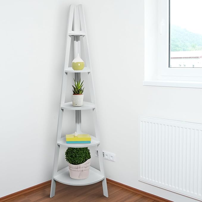 Casual Home 5-Shelf Corner Ladder Bookcase, White (Pack of 1) - LeafyLoom