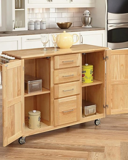 Home Styles Kitchen Center with Breakfast Bar, 52-1/2 in. W x 18 in. - 30 in. D x 36 in. H, Natural - LeafyLoom
