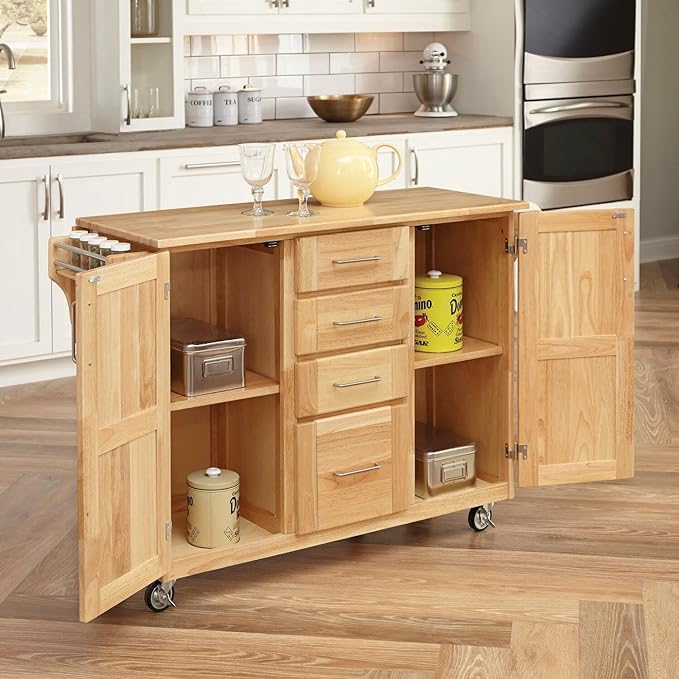 Home Styles Kitchen Center with Breakfast Bar, 52-1/2 in. W x 18 in. - 30 in. D x 36 in. H, Natural - LeafyLoom