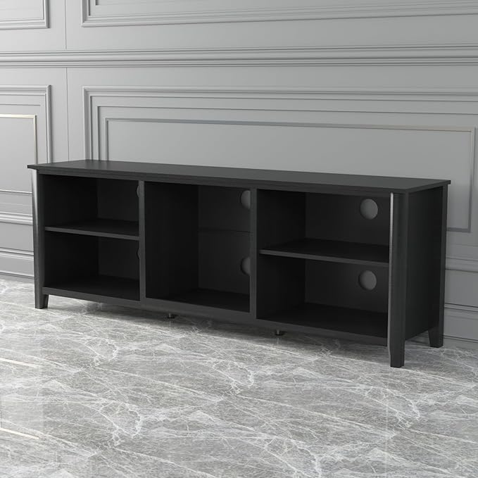 70Inch TV Stand Base, Entertainment Center Cabinet Media Console for Living Room, Bedroom, Black-1 - LeafyLoom