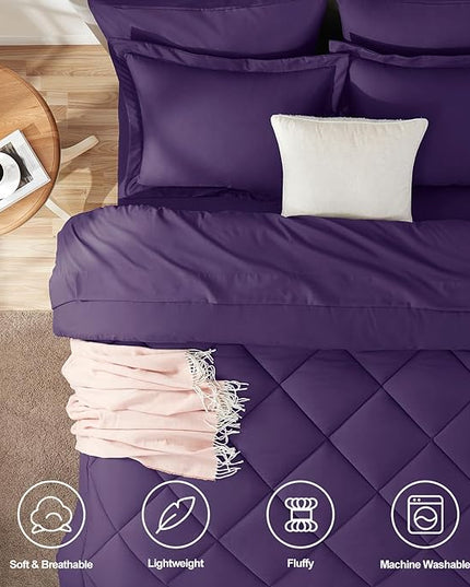 CozyLux Queen Comforter Set with Sheets 7 Pieces Bed in a Bag Purple All Season Bedding Sets with Comforter, Pillow Shams, Flat Sheet, Fitted Sheet and Pillowcases - LeafyLoom