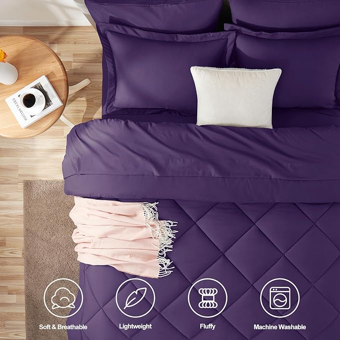 CozyLux Queen Comforter Set with Sheets 7 Pieces Bed in a Bag Purple All Season Bedding Sets with Comforter, Pillow Shams, Flat Sheet, Fitted Sheet and Pillowcases - LeafyLoom