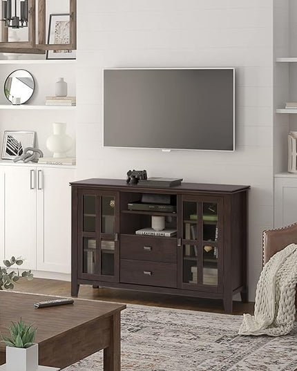 SIMPLIHOME Artisan SOLID WOOD 53 Inch Wide Contemporary Tall TV Media Stand in Dark Chestnut Brown for TVs up to 60 Inches, For the Living Room and Entertainment Center - LeafyLoom