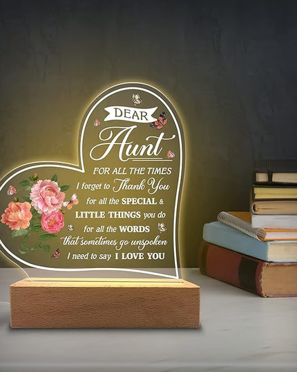 Acrylic Night Light Gifts for Aunt - Dear Aunt I Love You - Aunt Gifts from Niece and Nephew - Christmas, Thanksgiving, Birthday Gifts for Aunt - LeafyLoom