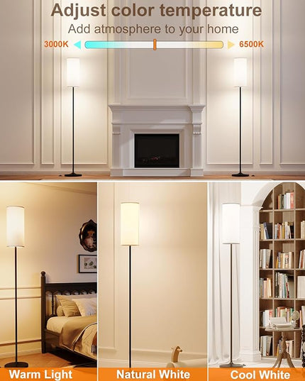 LED Floor Lamp for Living Room, Dimmable Standing Lamps with Foot Switch,Remote Custom Color Temperature Black Pole Lamp with Lampshade,12W Led Bulb Tall Lamps for Bedroom Office Kid Room - LeafyLoom