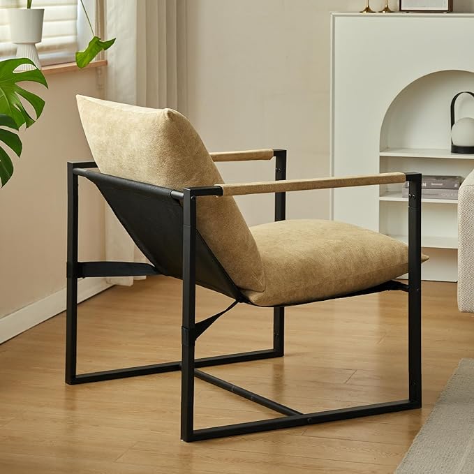 Wimarsbon Modern Accent Chair, Mid Century Sitting Chair with Sponge Cushion, Comfy and Sturdy Lounge Chair with Metal Leg for Bedroom, Living Room, Office,Easy Assembly (Chenille - Yellowgreen) - LeafyLoom