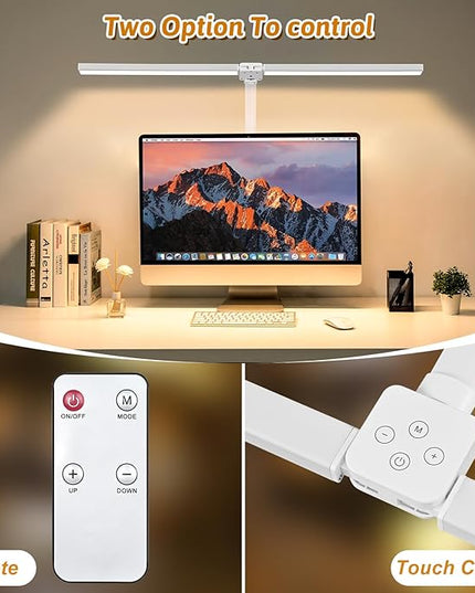 Double Head LED Desk Lamp with Anti-Glare Cover Computer Desk Lamp for Home Office 24W Brightest Desk Light Office Lamp for Workbench Drafting Architect with Clamp and Base - LeafyLoom