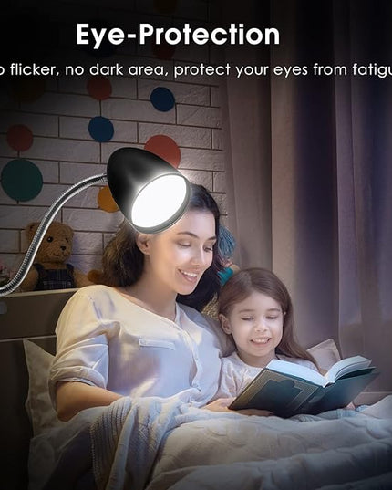 Clip on Light for Bed, Non-Dimmable Clip on Reading Light for Bed, 4000K Cool White, 3.5W 240 LM desk lamp with clamp, Eye Protection, ETL Listed, Black - LeafyLoom