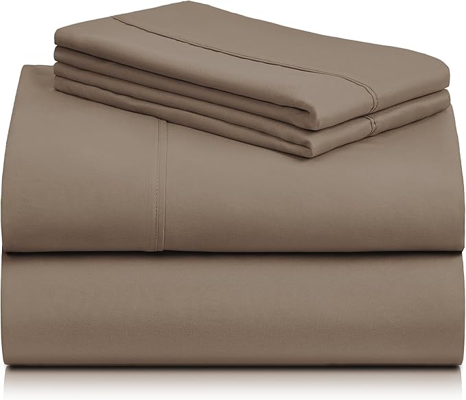 LuxClub Twin XL Sheets - Soft Twin Bed Sheets for-Boys-and-Girls-4 PC Deep Pockets 18" Eco Friendly Wrinkle Free-Kids-Fitted Sheets Machine Washable Hotel Bedding Silky Soft - Dark Khaki Twin XL - LeafyLoom