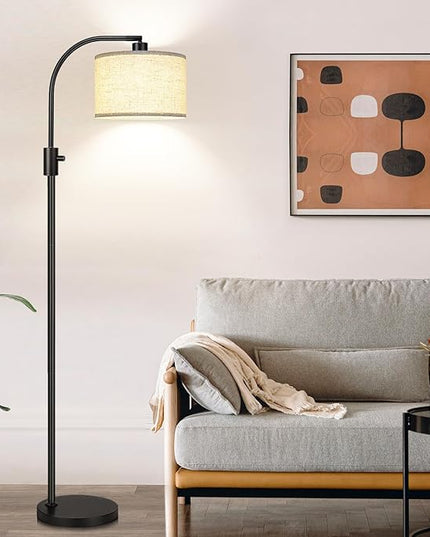 【Upgraded】 Dimmable Floor Lamp, 1200 Lumens LED Edison Bulb Included, Arc Floor Lamps for Living Room Modern Standing Lamp with Linen Shade, Black Tall Lamp for Living Room Bedroom Office Dining Room - LeafyLoom