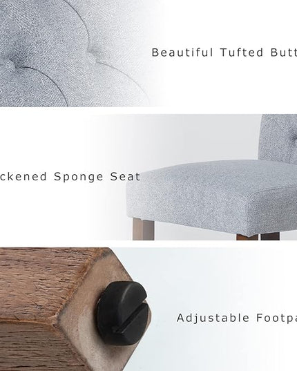 COLAMY Button Tufted Dining Chairs Set of 6, Parsons Upholstered Fabric Dining Room Chairs Kitchen Chairs with Wood Legs and Padded Seat, Blue Fishbone - LeafyLoom