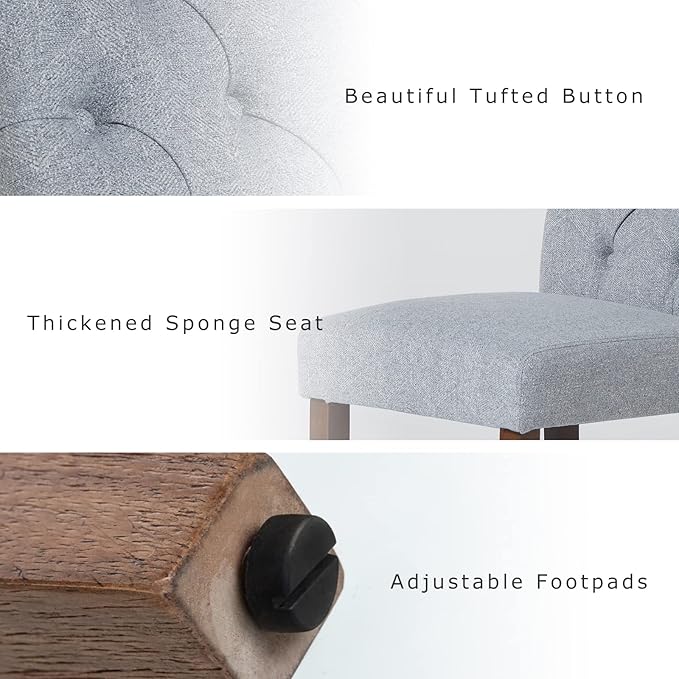 COLAMY Button Tufted Dining Chairs Set of 6, Parsons Upholstered Fabric Dining Room Chairs Kitchen Chairs with Wood Legs and Padded Seat, Blue Fishbone - LeafyLoom