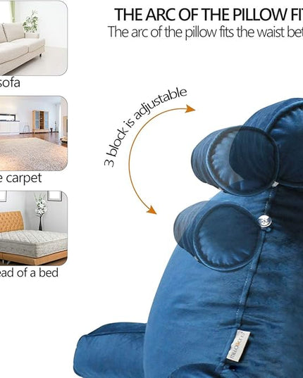Shredded Foam Reading Pillow with Detachable Neck Roll & Big Bed Backrest Pillow for Bed with Arms and Side Pocket - Perfect for Back Support While Relaxing, Gaming, Reading - LeafyLoom