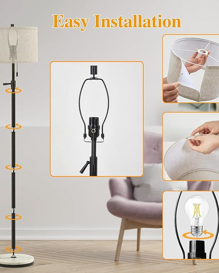 Marble Floor Lamp, Adjustable Height Standing Lamp with Marble Base Tall Lamp with Pull Chain Switch Floor Lamps for Living Room, Bedroom & Office Bulbs Not Included(Black) - LeafyLoom