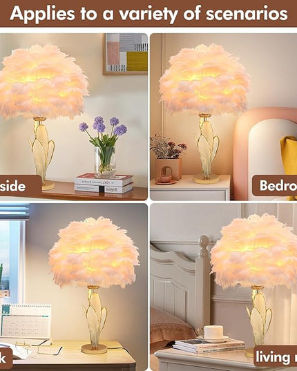ZYLEIESENBAO Girl Lamp Creative Feather Table Lamp Gold Pink Bedside Princess Lamp Goose Feather Desk Lamp Simple Atmosphere Decoration Art Wedding Romantic Table Lamp - LeafyLoom