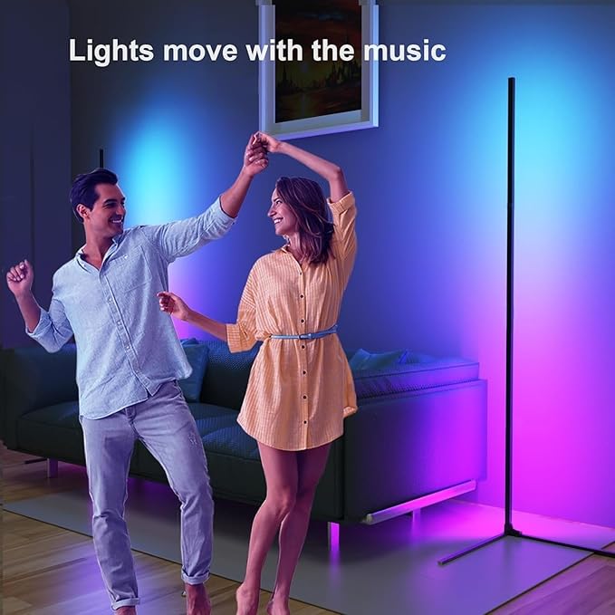 Smart RGB LED Floor Lamp 60" with 16 million DIY Colours Music Sync Bluetooth Mobile App Color Changing Ambient Lighting Fixture for Bedroom Gaming Living Room Home Office - LeafyLoom