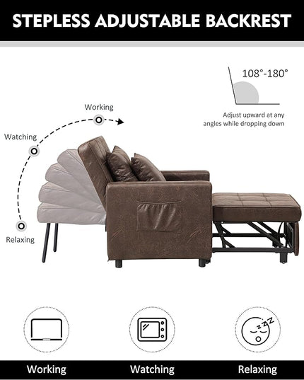 XSPRACER [UPDATED] Convertible Chair Bed, Sleeper Chair Bed 3 in 1, Stepless Adjustable Backrest,Armchair, Sofa, Bed, PU Imitation, Brown, Single One - LeafyLoom