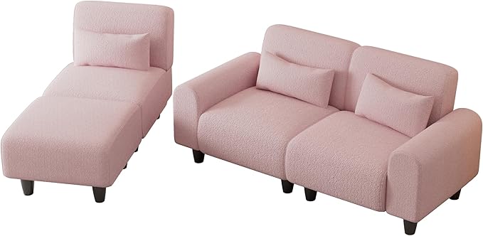 NicBex Sectional Couch Sofa with Lounge Chair Polyester Modern L Shaped Cloud Couch for Living Room Furniture Sets with Waist Pillows, Modular Sofa for Living Room, Bedroom, Apartment, 84.6" L, Pink - LeafyLoom
