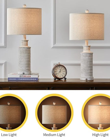 BOBOMOMO 3-Way Dimmable Touch Control Table Lamp Set of 2 with Dual USB Charging Ports for Bedroom Living Room Vintage Rustic Farmhouse Traditional Nightstand Bedside Lamps(Bulbs Included) - LeafyLoom