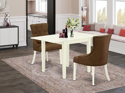 East West Furniture NDFR3-LWH-18 Norden 3 Piece Set Contains a Rectangle Dining Room Table with Dropleaf and 2 Brown Linen Fabric Upholstered Parson Chairs, 30x48 Inch - LeafyLoom