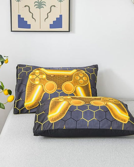 NTBED Game Console Comforter Set for Boys Girls Kids 3D Gaming Geometric Lightweight Microfiber Bedding Sets (Gold, Twin) - LeafyLoom