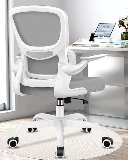 Office Chair, Ergonomic Desk Chair with Lumbar Support and Adjustable Armrests, Comfy Desk Chair Breathable Mesh Mid Back Computer Chair, Reclining Office Chair for Home Office - Light Gray - LeafyLoom