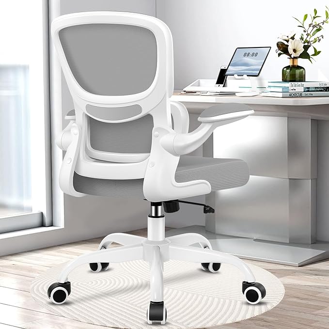 Office Chair, Ergonomic Desk Chair with Lumbar Support and Adjustable Armrests, Comfy Desk Chair Breathable Mesh Mid Back Computer Chair, Reclining Office Chair for Home Office - Light Gray - LeafyLoom