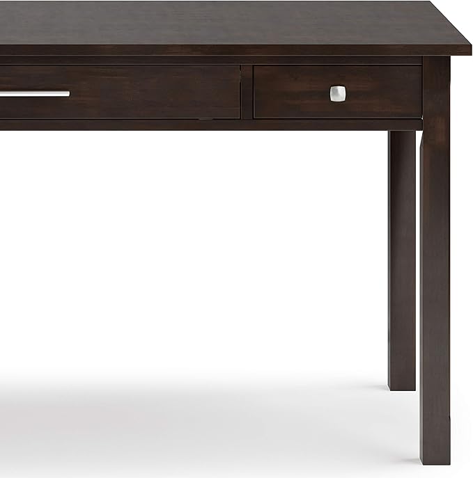 SIMPLIHOME Avalon SOLID WOOD Contemporary 60 Inch Wide Large Desk in Tobacco Brown, For the Office Desk, Writing Table, Workstation and Study Table - LeafyLoom