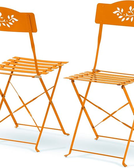 Alpine Corporation Indoor/Outdoor 3-Piece Bistro Set Folding Table and Chairs Patio Seating, Each, Orange - LeafyLoom
