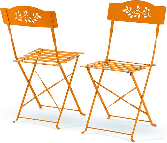 Alpine Corporation Indoor/Outdoor 3-Piece Bistro Set Folding Table and Chairs Patio Seating, Each, Orange - LeafyLoom