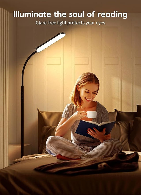 Brightown LED Floor Lamp - 18W Bright Lamp with Remote & Touch Control - 4 Color Temperatures with Memory & Timer, Adjustable Gooseneck for Reading - Ideal for Living Room, Bedroom, Office - LeafyLoom