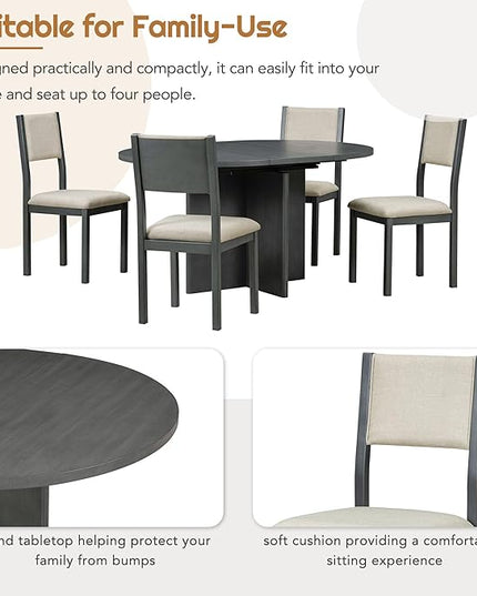 NicBex Small Dining Table Set for 4 Kitchen Table and Chairs 5-Piece Retro Functional Dining Set, 1 Extendable Table with a 16-inch Leaf and 4 Upholstered Chairs for Dining Room and Kitchen, White - LeafyLoom