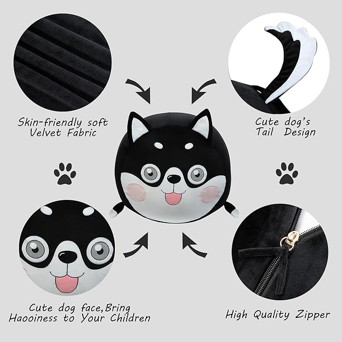 Toy Organizers and Storage for Kids Room Decorations, Childrens Bean Bag Chairs Black Cute Dog, Extra Large Size, Velvet Super Soft Cover Only - LeafyLoom