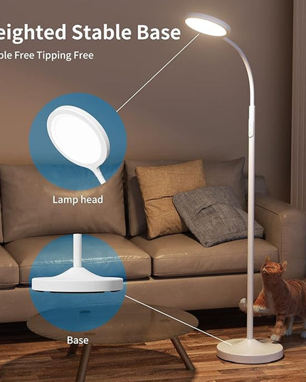 White Floor Lamp,Super Bright Dimmable Led Floor Lamps for Living Room, Custom Color Temperature Standing Lamp with Remote Push Button, Adjustable Gooseneck Reading Floor Lamp (LK-1006) - LeafyLoom