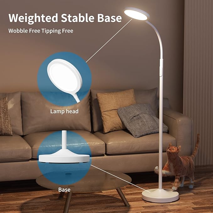 White Floor Lamp,Super Bright Dimmable Led Floor Lamps for Living Room, Custom Color Temperature Standing Lamp with Remote Push Button, Adjustable Gooseneck Reading Floor Lamp (LK-1006) - LeafyLoom