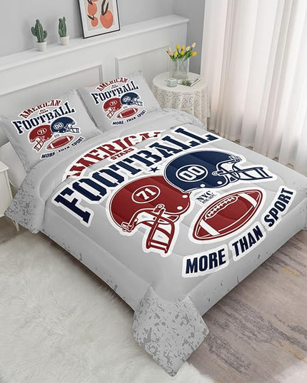 Datura home American Football Comforter Set Vintage Grey American Football Printed Quilt Bedding Set with 1 Comforter and 2 Pillowcases for Boys and Girls Bedroom All Season(Football Grey Full) - LeafyLoom