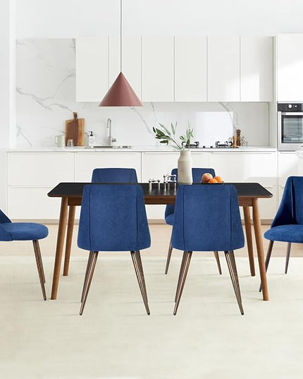 FurnitureR Dining Chairs Set of 2, Upholstered Side Chairs Fabric Armless Living Room Accent Chair with Soft Seat/Metal Legs, Mid-Back Chairs for Home Kitchen Restaurant, Dark Blue - LeafyLoom