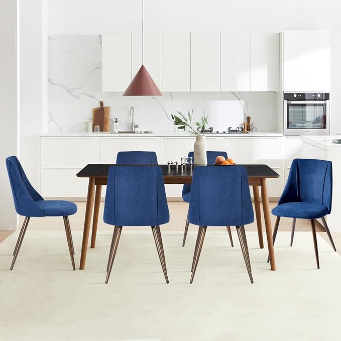 FurnitureR Dining Chairs Set of 2, Upholstered Side Chairs Fabric Armless Living Room Accent Chair with Soft Seat/Metal Legs, Mid-Back Chairs for Home Kitchen Restaurant, Dark Blue - LeafyLoom