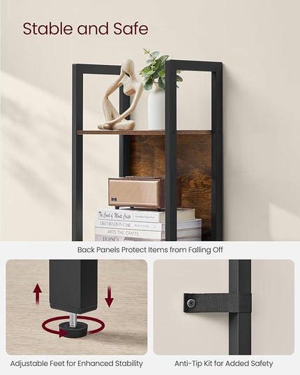 VASAGLE 5-Tier Bookshelf, Book Shelf with Drawer, Industrial Bookcase, with Steel Frame, for Living Room, Home Office, Bedroom, 9.4 x 23.6 x 65 Inches, Rustic Brown and Black ULLS147B01 - LeafyLoom