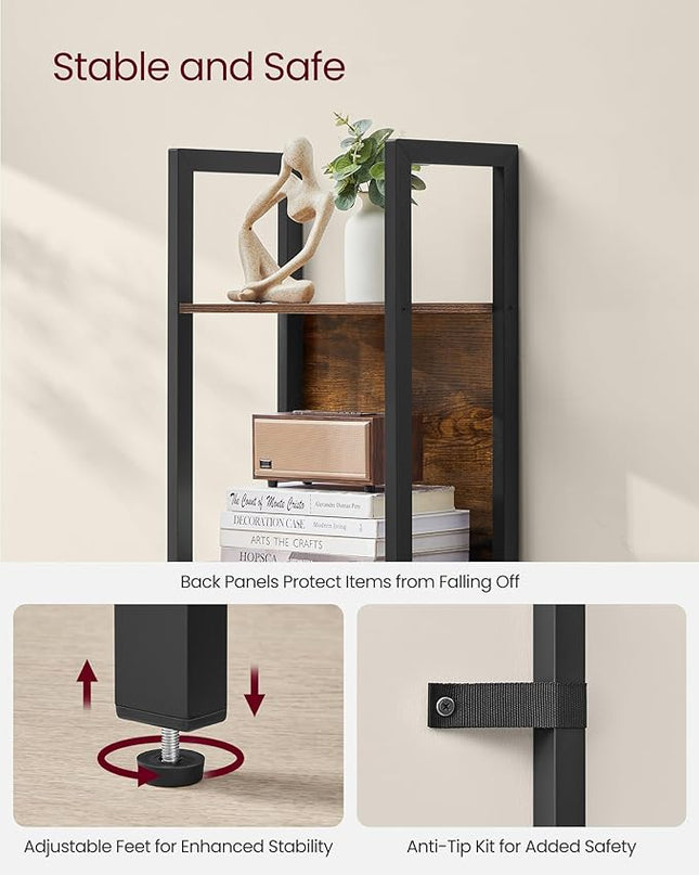 VASAGLE 5-Tier Bookshelf, Book Shelf with Drawer, Industrial Bookcase, with Steel Frame, for Living Room, Home Office, Bedroom, 9.4 x 23.6 x 65 Inches, Rustic Brown and Black ULLS147B01 - LeafyLoom