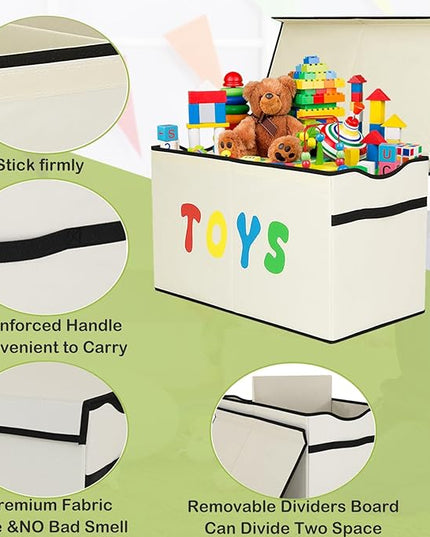 Toy Box Chest, Collapsible Sturdy Storage Bins with Lids, Extra Large Kids Toy Storage Organizer Boxes Bins Baskets for Kids, Boys, Girls, Nursery Room, Playroom, Closet (New Beige) - LeafyLoom