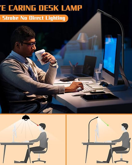 LED Desk Lamp, Office Architectural Desk Lamp, 31.5'' Large Size Office Lighting, 24W 5-Colour LED Computer Monitor Gooseneck Smart Lamp with Holder for Studying, Creating and Reading - LeafyLoom