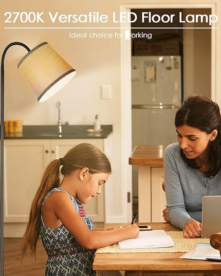 LED Floor Lamp, Standing Lamp for Living Room with Linen Lamp Shade,Adjustable Gooseneck Modern Reading Light,Floor Lamps for Bedroom,Office,Farmhouse,12W LED Bulb Included - LeafyLoom
