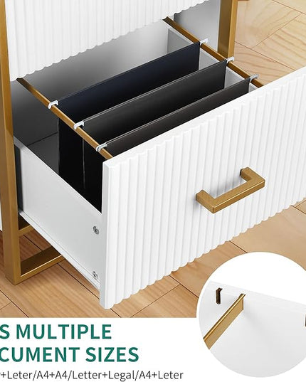 YITAHOME 2 Drawer File Cabinet, Lateral Filing Cabinet for Home Office, White and Gold - LeafyLoom