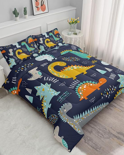 Datura home Bedding Comforter Set Kawaii Cartoon Dinosaur Printed Pattern with 1 and 2 Pillowcases for Boys Bedroom All Season(Cute Dinosaur Full) Full 80x90inches - LeafyLoom
