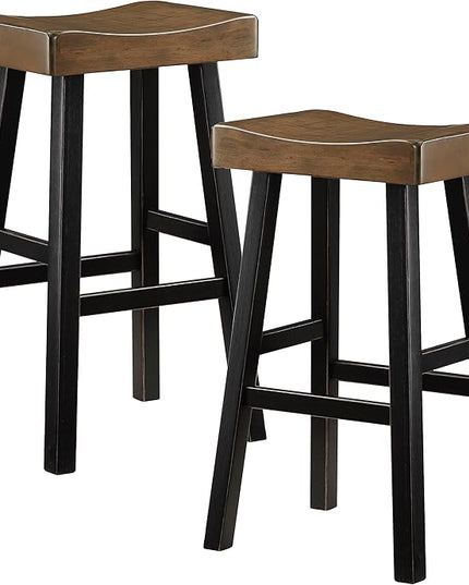 Lexicon Saddle Bar Stools Set of 2 Barstools with Footrest, Armless Dining Chairs for Kitchen Island, Breakfast Nook, Living Room, Pub Height, Black/Brown - LeafyLoom