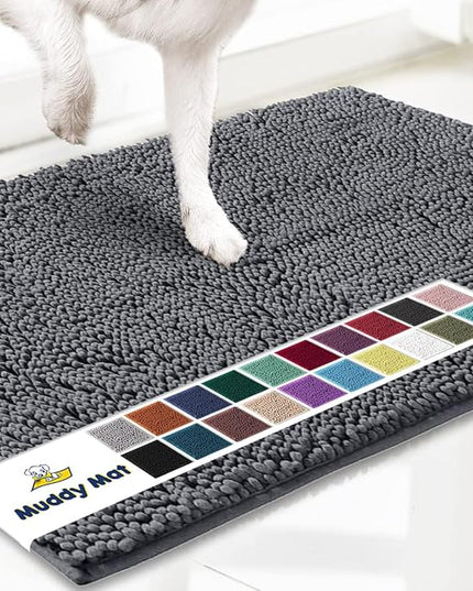 Muddy Mat® Shown on TV – Super Absorbent Microfiber Dog Door Mat for Muddy Paws, Non-Slip Washable Pet Rug, Quick Dry Chenille Entryway Carpet, Machine Washable Indoor Outdoor mat, Grey 35"x24" MuddyMat