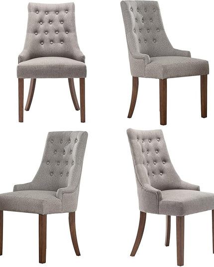 COLAMY Wingback Upholstered Dining Chairs Set of 4, Fabric Side Dining Room Chairs with Tufted Button, Living Room Chairs for Home Kitchen- Light Grey - LeafyLoom
