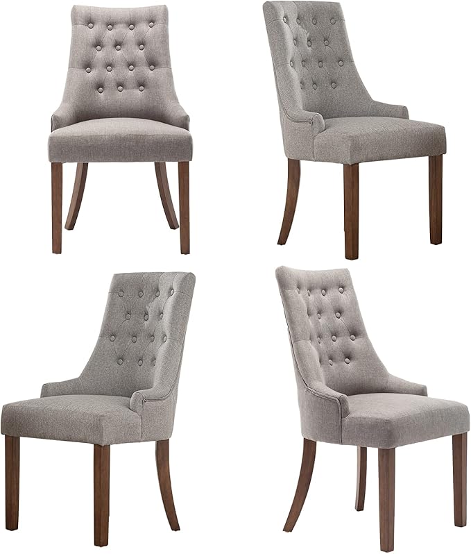 COLAMY Wingback Upholstered Dining Chairs Set of 4, Fabric Side Dining Room Chairs with Tufted Button, Living Room Chairs for Home Kitchen- Light Grey - LeafyLoom